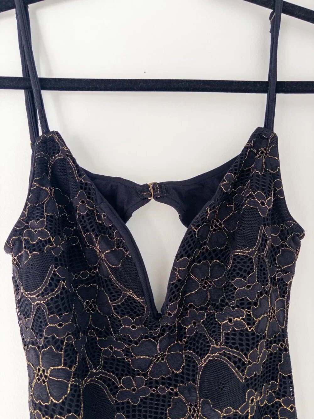 Amuse Society by Lulus Azalea Black and Gold Lace Backless Bodysuit